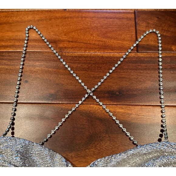 Arden B Vintage Glitter Dress L Large Gold Silver Ruffles Rhinestone Straps - Picture 14 of 16